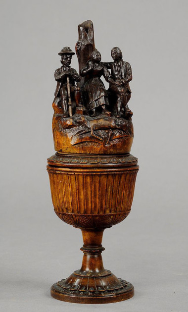 SOS - POKAL   MORE A COVERED CUP - 10.6 in tall carved  pokal cup and cover Brienz  Switz.-  Ca. 1850.  Excelent Cond.