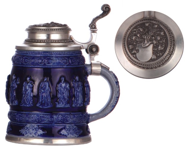 SOS - APOSTLEKRUG - Stoneware stein, 1.0L, relief, marked Rastal, Creussen, Apostle, modern, pewter lid,