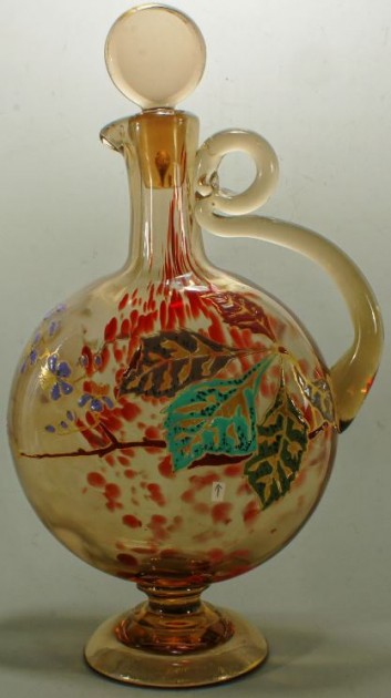 CR- BANJO FLASK -- NEWER TERM FOR MOON FLASK   Art Nouveau Enameled  SOMEWHAT LIKE A Banjo  c.1880-1890