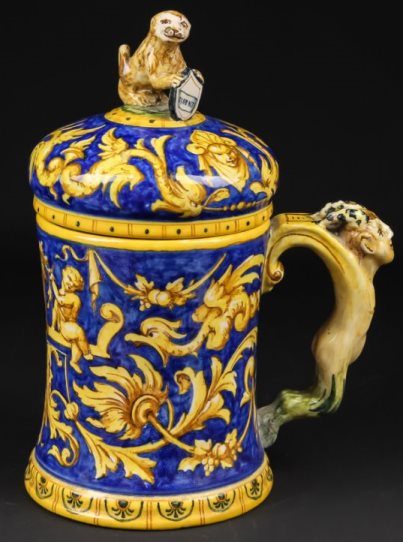 CR- Venetian mAJOLICA  tankard & cover painted with