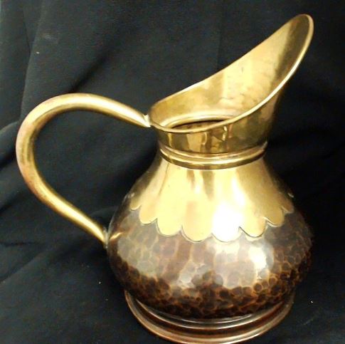 SOS - BELGIUM BRASS - 2 Maudoux Dinant Belgium Marked Scalloped Brass & Hammered Copper Pitcher