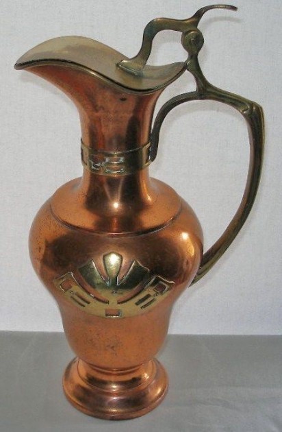 SOS - RDY -  GBN - Gebrüder Bing Nürnberg- Jugendstil COPPER Art Nouveau WINE FLAGON