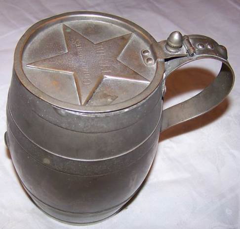 BARREL - COPPER - STEIN -  american made   -  compliments of  xx - xx engraved on star
