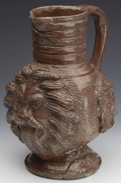 R- CASTLE HEDINGHAM ART POTTERY MASK JUG BY EDWARD BINGHAM 1864-1901