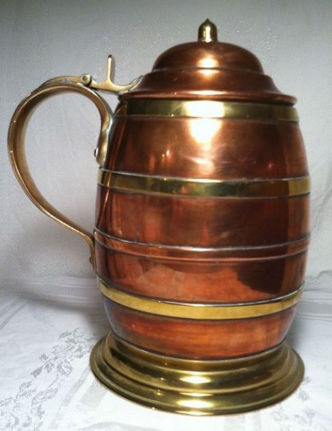 RBARREL Copper-Brass TANKARD 20 oz, Signed Grammie McShane 1893, Chicago