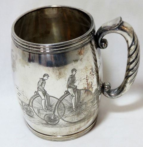 WPR - BIKE  1880S ANTIQUE SILVERPLATE ENGRAVED HIGH WHEELER