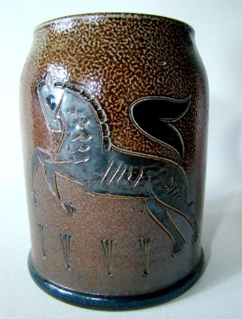 SOS - W M  HORSE -  Bierkrug Alle Neun Kegeln Beer Stein Westerwald Jugendstil Krug