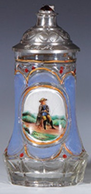 R-BEL -BOTTOM  ANOTHER EXAMPLE - TSACO - Glass stein, .5L, mold blown, clear, handpainted, man, glass jewel inlaid lid