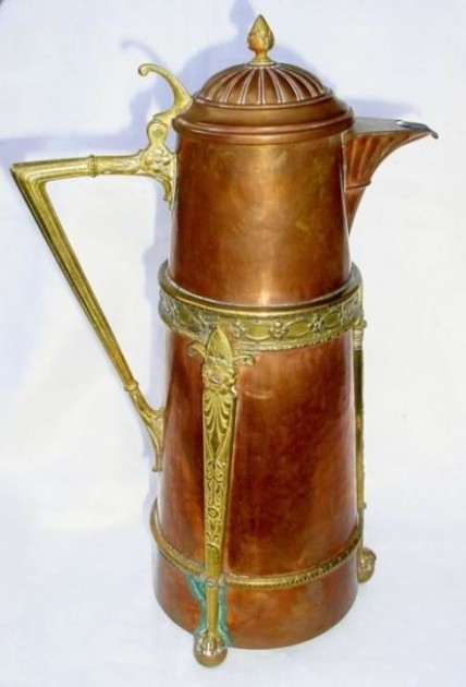 R- CLARET WMF Copper - Brass Jugendstil Large Flagon Tankard Signed Early Mark 47   15 IN TALL