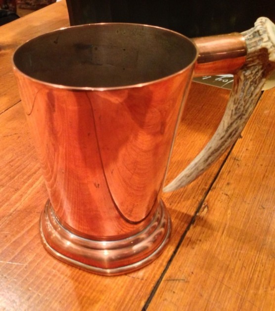 MUG PAGE ...English Copper Mug...with Staghorn Handle   6 IN TALL