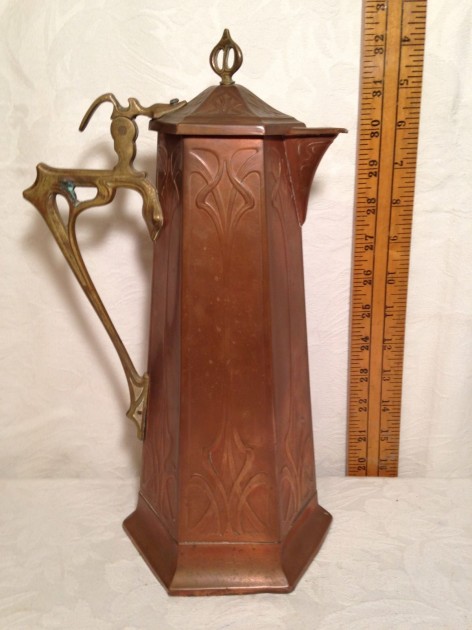 sos - COPPER ebay new seller as said - Antique Vintage Handmade Indonesian Coffee Teapot Copper With Brass Handle has WMF OSTRICH mark