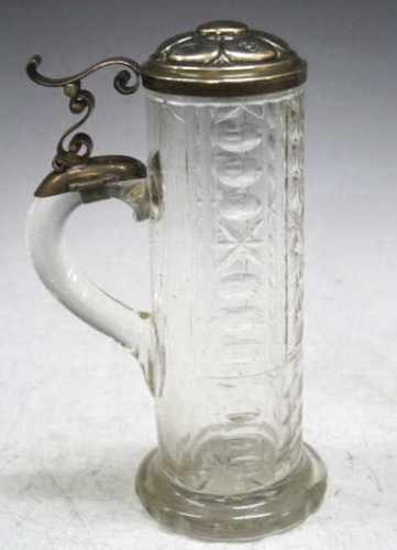 CR- KOLCH  BEER,  MADE FOR---A  GLASS  STEIN, .800 SILVER LID - KOLSH  LOOK IT UP.