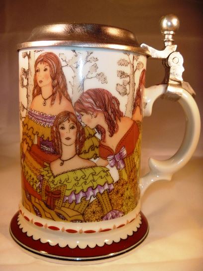 CR- KURT HAMMER PORCELAIN LIDDED BEER STEIN - BEAUTIFUL FRAULEINS GERMANY