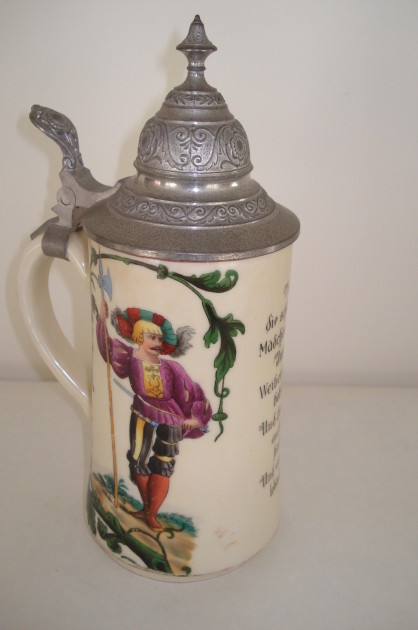 SOS - LANS - Porcelain Beer Stein with Cavaliers, Verse & Lithophane
