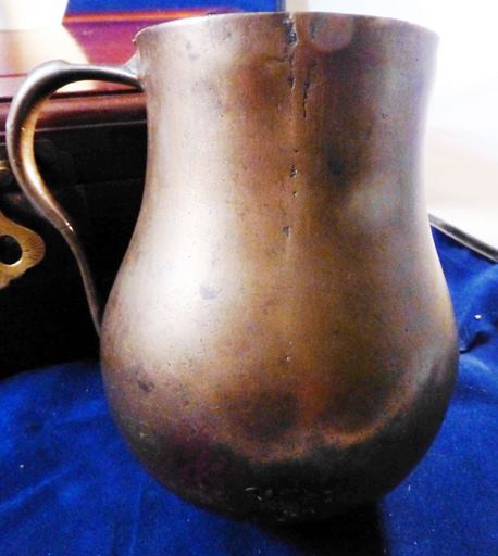 SOS - RDY - RENAISSANCE BRONZE MUG NO 2 - Antique probably 15th century English Bronze- copper measure mug PAGE AND REN IN COMP Bulbous base