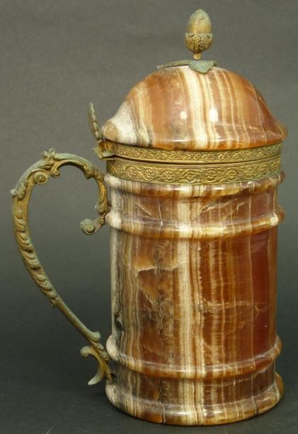 CR- AGATE [1] BEER STEIN TANKARD CONTINENTAL CARVED 7 3- 4 INCH