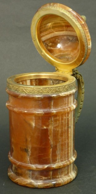 CR- AGATE [2]BEER STEIN TANKARD CONTINENTAL CARVED -2 LID INSIDE