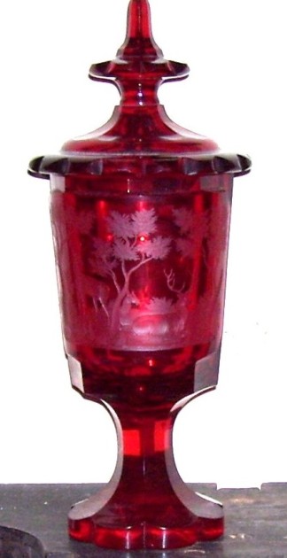 SOS - A RDY - A RUBY GLASS POKAL  NOT STAINED ...EGGERMAN'S  WORKSHOP VERY VALUABLE - DEER SEEN WITH REDUCER.  CA1840