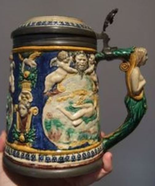 CR- GEORGE PULL  ENGLISH -  MAJOLICA STEIN NO. 1  AND ANOTHER