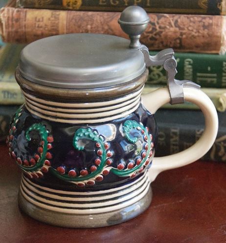 CR- GERZIT - MARK OF THE[RECONSTATUTED GERZ     BEER STEIN FACTORY HAND PAINTED LIDDED 5.75 IN.