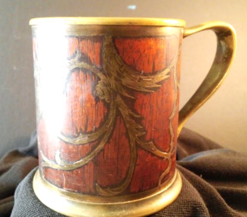 $-SOS - ST.  LOUIS  SILVER CO WOOD AND BRASS MUG - MARKED ASKING $399 OB ETSY  10-14 -A