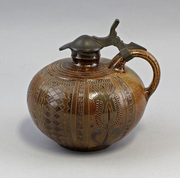 muhlendyck  jug --1937 Incised Jugenstil Beer Stein,PERFECT,W.Mühlendyck,Westerwald Earthware