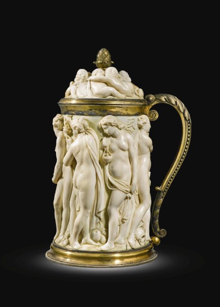 SOS - IVORY - THE  WISE  AND  FOOLISH  MAIDENS Description- IVORY TANKARD  WITH  THE  WISE  AND  FOOLISH  MAIDENS  SOTHEBY'S UK  2013