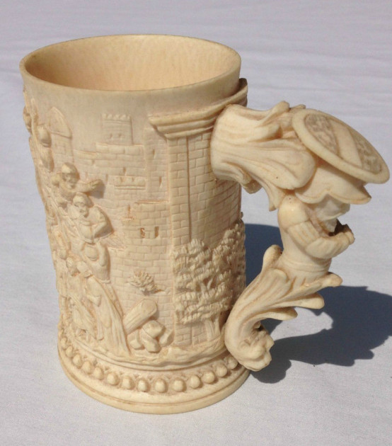 SOS - ivory ENGLISH AS -  Hand Carved DETAILED 'Animal Made' Mug-Cup -
