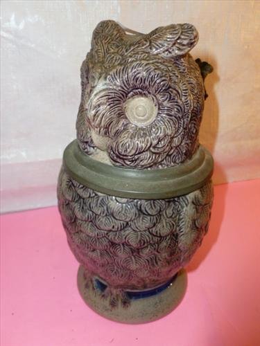 SOS - OWL Stoneware owl stein marked with L on bottom- 8