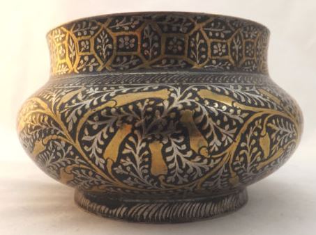 SOS -  A  RDY  BRATINA RUSSIANS WOULD CALL THIS  A BRATINA THIS IS PERSIAN Antique Persian Early Inlaid Silver & Brass Bowl c1850