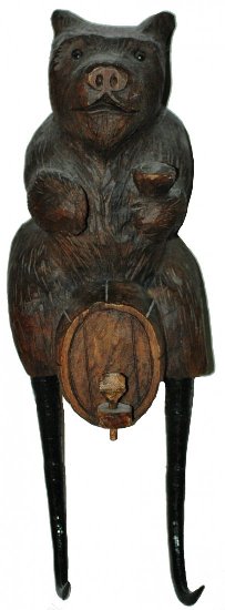 BARREL  PAGE d Wood Whip Hook. Bear on barrel. Carved by John Boller.