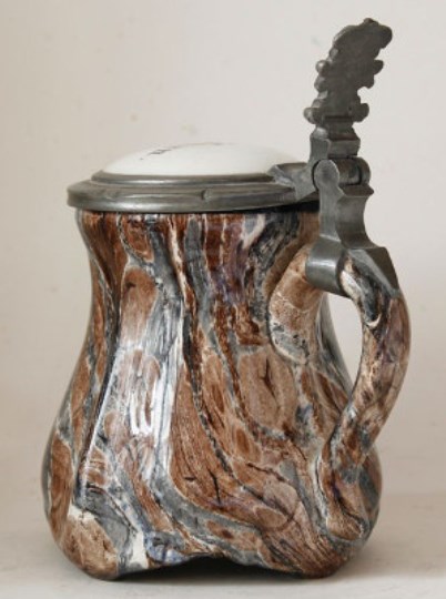 CR- MARBLELIZED - DORFNER VERSION - 697584589_oGerman Marble Glaze Majolica Beer Stein by Dorfner and Co. c.1860s -2