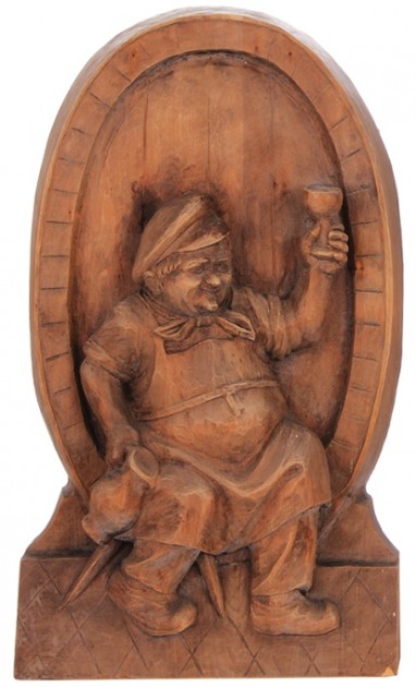RBARREL - Black Forest wood carving, wall plaque, 19.5 ht., 11.3 IN  w., Brewer, made in Germany, late 1900s,   TSACO