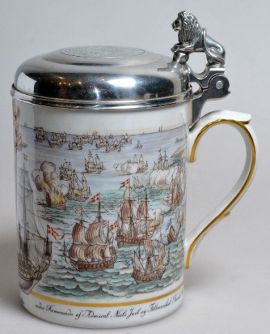 SOS - PORCELAIN 300 yEAR Anniversary Tankard Sea Battle at Køge Bay 1677 Royal Copenhagen porcelain -1
