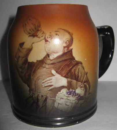 CR- Columbian Art Pottery Monk Drinking out of ITALIAN WINE BOTTLE Beer Mug [FWTD] ONE OF MMANY FIRMS BUYING THESE DRINKING MONKS DECALS