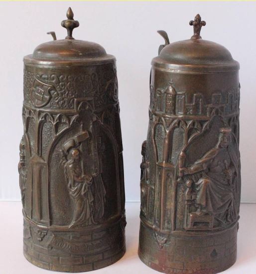 RSOS - COPPER, STAMPED COPIES OF METTLACH FORMS KINDLING - DISPLAY STEINS- EBAY 1-2015 ASKING 95 $$ PLUS SHIP