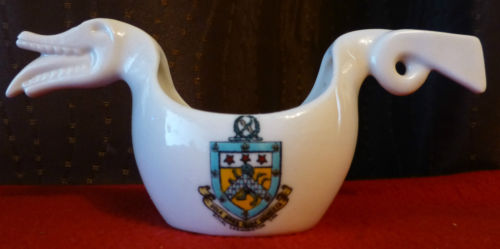 SOS - DRINKING BOWL W.H. Goss -  MINIATURE Norwegian Dragon Shaped Beer Bowl, with the ARMS of Sola Bona Quae Honesta 6 INCHES LONG
