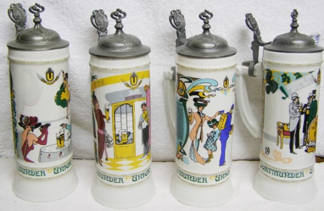 !-    Series -  Dortmunder UNION Brewery    German Anniversary Lidded Beer Steins -