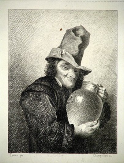 a-ART - 1874 EUGENE ANDRE CHAMPOLLION French Impressionist Etching L'HOMME A LA CRUCHE
