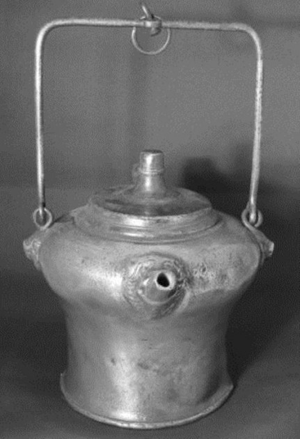 rROS_wine warmer ANTIQUE SWISS PEWTER HANGING DRINKING VESSEL, C 1720