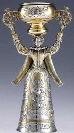 ! WEDDING CUP  GERMAN NERESHEIMER SOLID SILVER GILT WAGER CUP, LONDON c.1905 SOLD $1900  4-2013  PUSKIN ANT.
