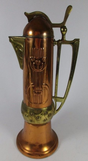 R- CLARET  AAAVERY DIFFERENT   CLASS IS  QUESTION ---Art Deco or Nouveau pitcher, 12 IN tall .