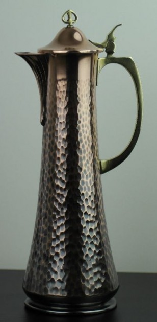 R- CLARET -  Antique superb large solid brass & copper wine claret jug Art Nouveau WMF