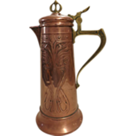 R- CLARET -  HAVE ALLREADY  I THINK  WMF Art Nouveau Copper & Brass Wine Jug Circa 1890-1910