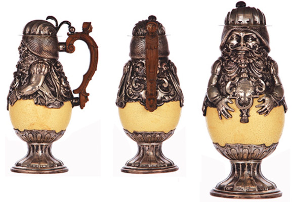 R- OSTRICH EGG AND SILVER MOUNTS UNKOWN MAKER