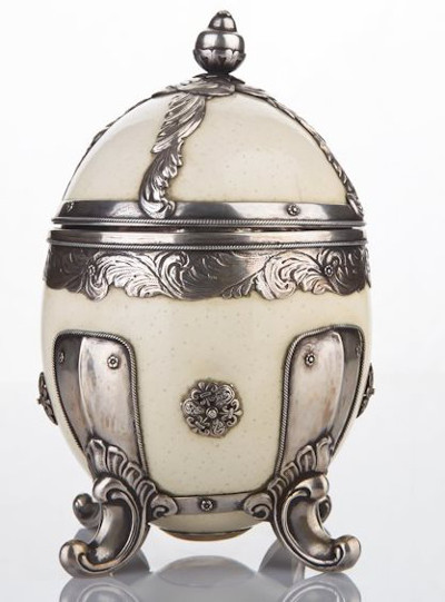 R- OSTRICH - Silver Mounted Ostrich Egg Cup  Cover London 1900